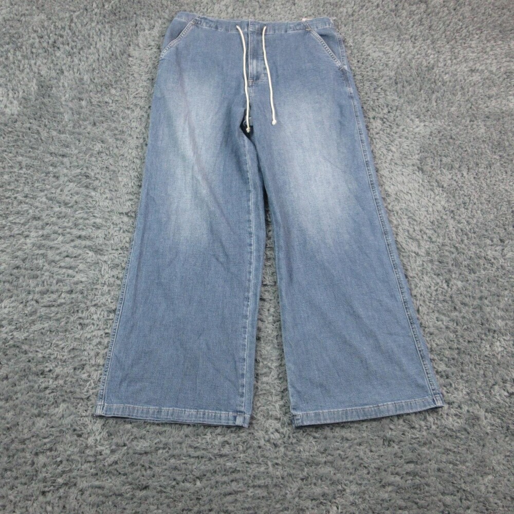 Cosmic Blue Love Jeans Womens Large Blue High Rise Camper Wide Leg 33x29.5* NWT